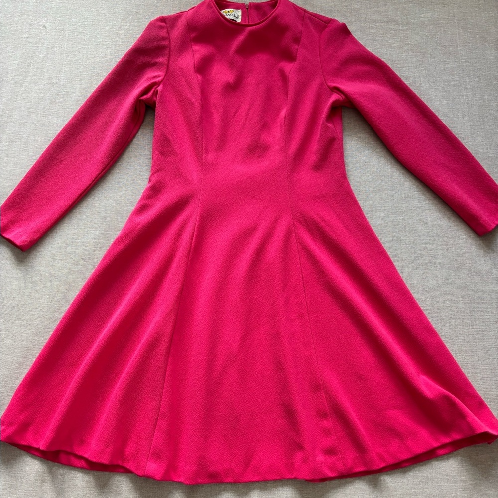 Flutterbye vintage pink swingy retro skater long sleeve dress.